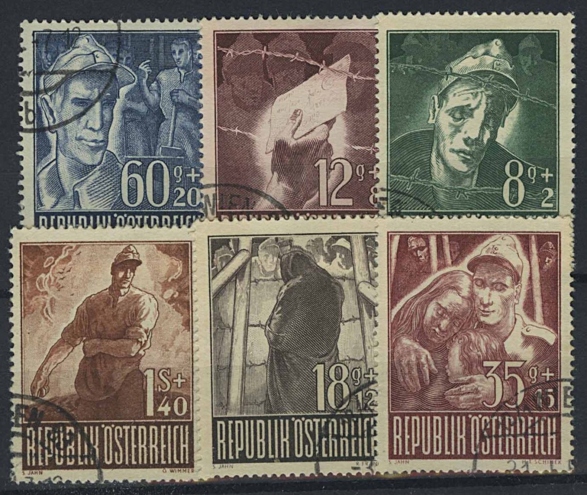 1947. Австрия / Österreich. Набор "Prisoners of War Charity Stamps", 6 м. (•) [imp-13081] 1