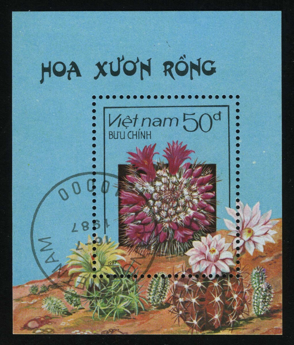 1987. Вьетнам. Блок "Цветущие кактусы", 61 x 72 mm, (//) [VN1021_1] 1