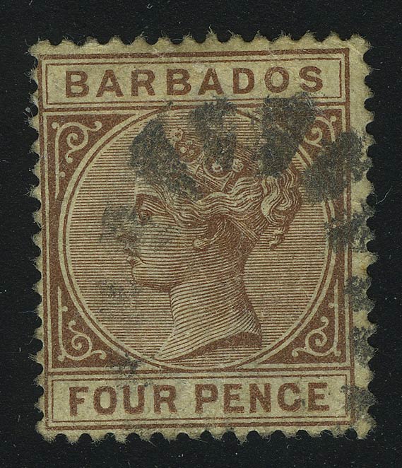 1882. Барбадос. Королева Виктория, 4P, (•)
