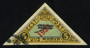 1923. Эстония. Авиапочта, L.V.G. Биплан Schneider. С надпечаткой "1923",
