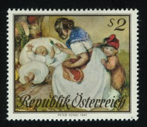 1967. Австрия. "Мать с детьми", акварель Питера Фенди
