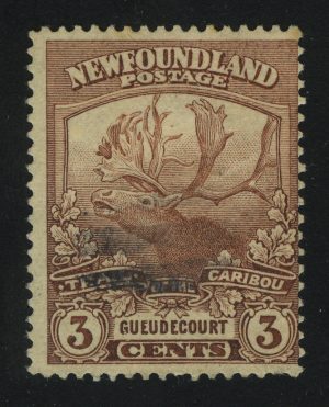 1919. Ньюфаундленд. Голова карибу с надп. TRAIL OF THE CARIBOU GUEUDECOURT”. 3 ¢