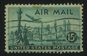 1947. США. Авиапочта. Статуя Свободы, панорама Нью-Йорка и созвездие Локхид. 15 ¢