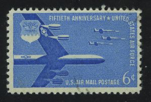 1957. США. Авиапочта. Военно-воздушные силы, 50-летие. Истребители B-52 Superfortress и F-104.