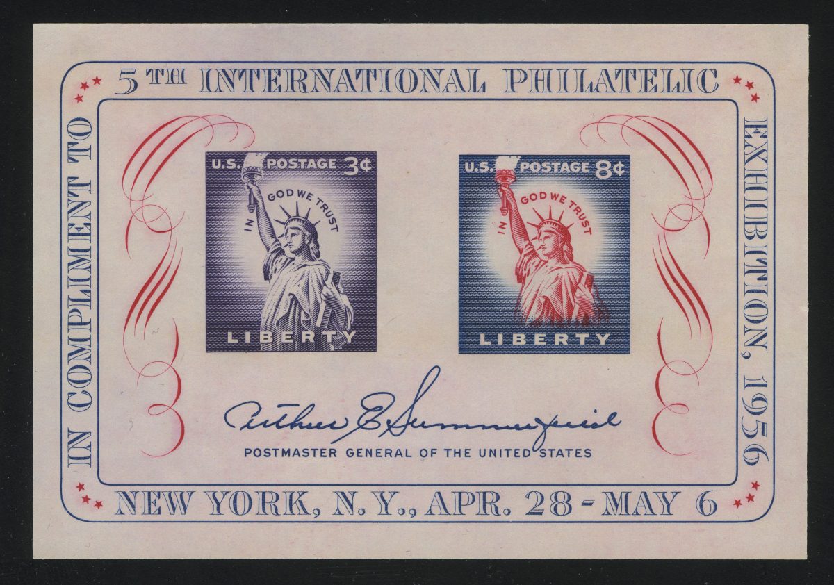 1956. США. Пятая международная филателистическая выставка — Статуя свободы