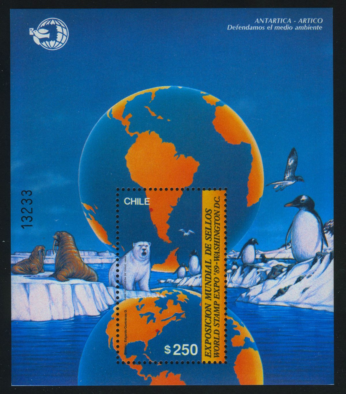 1989. Чили. Международная выставка почтовых марок 'World Stamp Expo '89' – Вашингтон, округ Колумбия