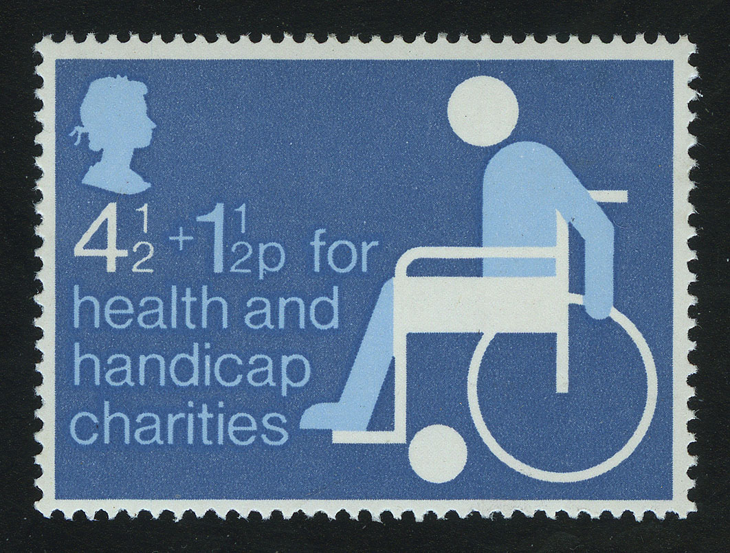 1975. Великобритания. Серия "Фонды здоровья и инвалидов. Инвалид в инвалидном кресле"