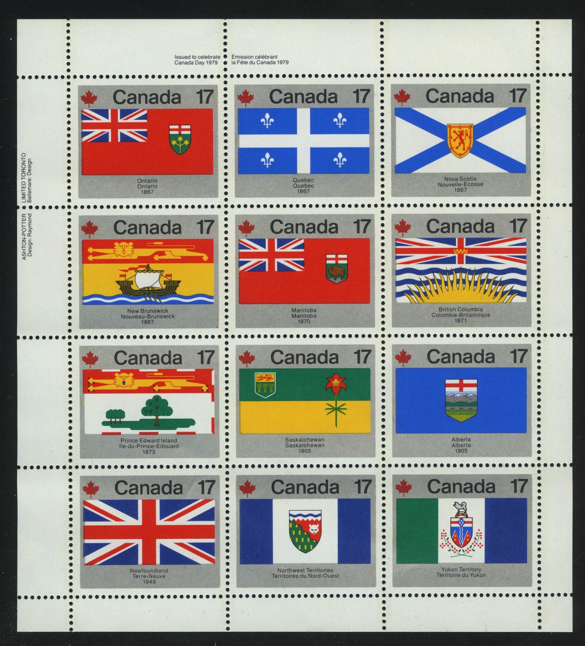 1979. Канада. Серия "День Канады - Флаги. Провинциальные и территориальные флаги". Лист