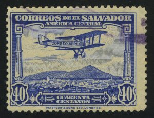 1930. Сальвадор. Авиапочта. Кертисс "Дженни" над Сан-Сальвадором