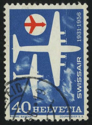 1956. Швейцария. Древний и современный авиалайнер, значок Swissair