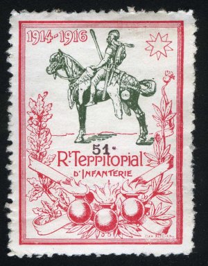 Непочтовая марка "1914-1916. 51 R'Teppitopial D'INFANTERIE" [REV-1111]