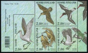 1996. Финляндия. Блок "Береговые птицы: бекас, ловец устриц, кроншнеп, вальдшнеп, чибис"