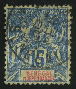 1892. Сенегал. Навигация и торговля. Надпечатка "SENEGAL DÉPENDANCES". 15 c