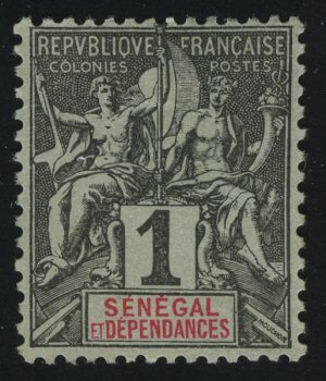 1892. Сенегал. Навигация и торговля. Надпечатка "SENEGAL DÉPENDANCES". 1 c