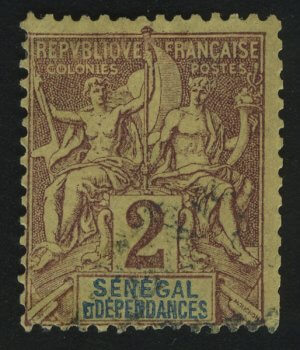 1892. Сенегал. Навигация и торговля. Надпечатка "SÉNÉGAL DÉPENDANCES". 2 c