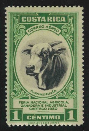 1950. Коста-Рика. Авиапочта. Племенной бык (Bos primigenius taurus). Сельскохозяйственная выставка в Картаго