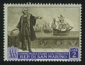 1952. Сан-Марино. 500-летие со дня рождения Христофора Колумба. Колумб и флот