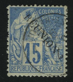 1891. Реюньон. Почтовые марки французских колоний с надпечаткой "REUNION". 15C