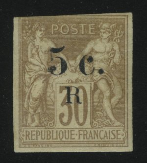 1885. Реюньон. Почтовые марки французских колоний с надпечаткой и дополнительной оплатой 5/30C