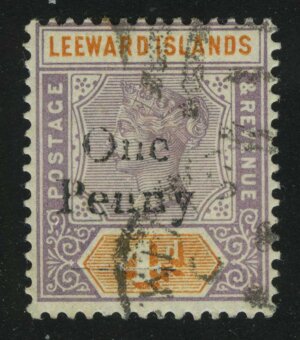 1902. Британские Подветренные острова. Королева Виктория, 1/4P. С доплатой