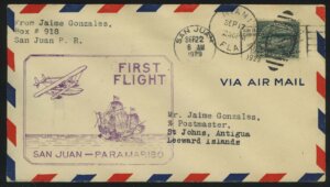 1929. США. Конверт. «FIRST FLIGHT • SAN JUAN – PARAMARIBO»
