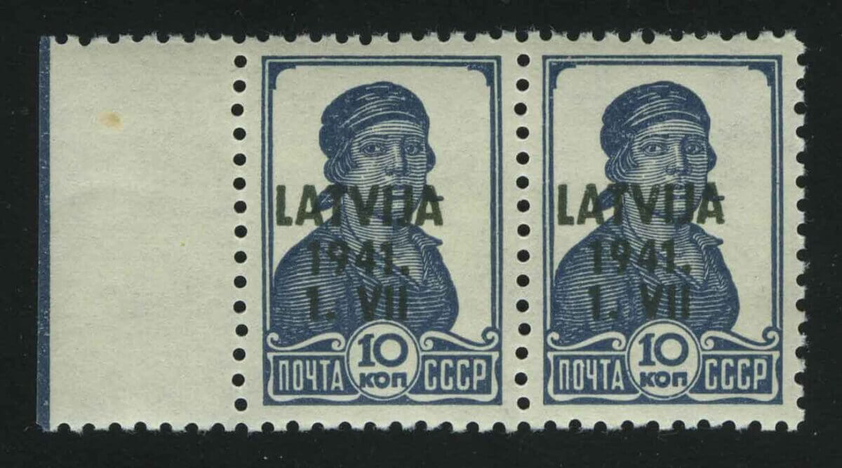 1941. Латвия. Германская оккупация. Надпечатка "LATVIJA 1941" на марке СССР