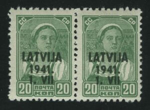1941. Латвия. Германская оккупация. Надпечатка "LATVIJA 1941" на марке СССР