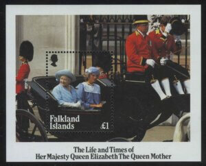 1985. Фолклендские острова. Блок "85-я годовщина со дня рождения королевы Елизаветы, королевы-матери, 1900-2002"