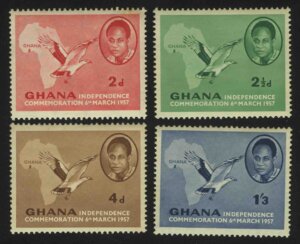1957. Гана. Серия "Независимость. Доктор Кваме Нирума, Пальмовый гриф и карта Африки"