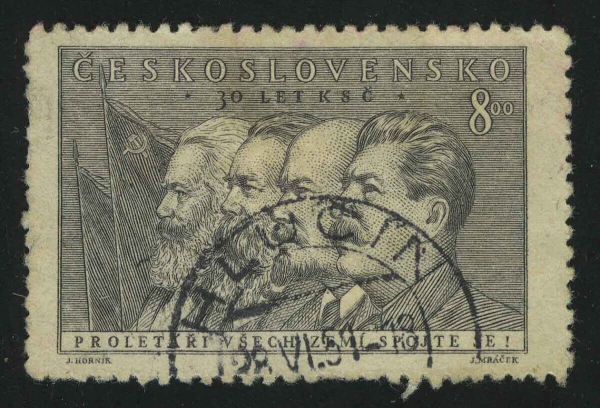 1951. Чехословакия. Маркс, Энгельс, Ленин и Сталин. Коммунистическая партия Чехословакии, 30-летие