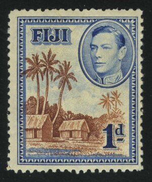 1938. Фиджи. Король Георг VI - местные мотивы. Фиджийская деревня. 1P