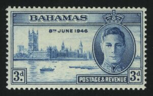 1946. Багамы. Мира и победы. Король Георг VI и здание парламента, Лондон