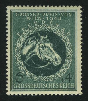 1944. Германская империя. "Скачки "Гран-при Вены", Вена-Фройденау. Голова скаковой лошади"