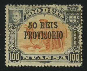 1910. Ньяса. "Король Карлос I, верблюд" с надпечаткой "PROVISORIO" 50/100REIS/R