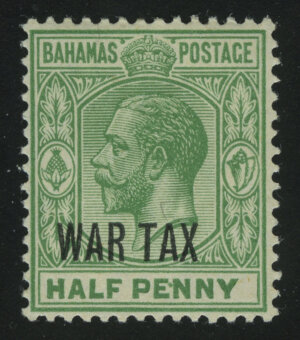 1918. Багамы. "Король Георг V" надпечатка "WAR TAX", ½P