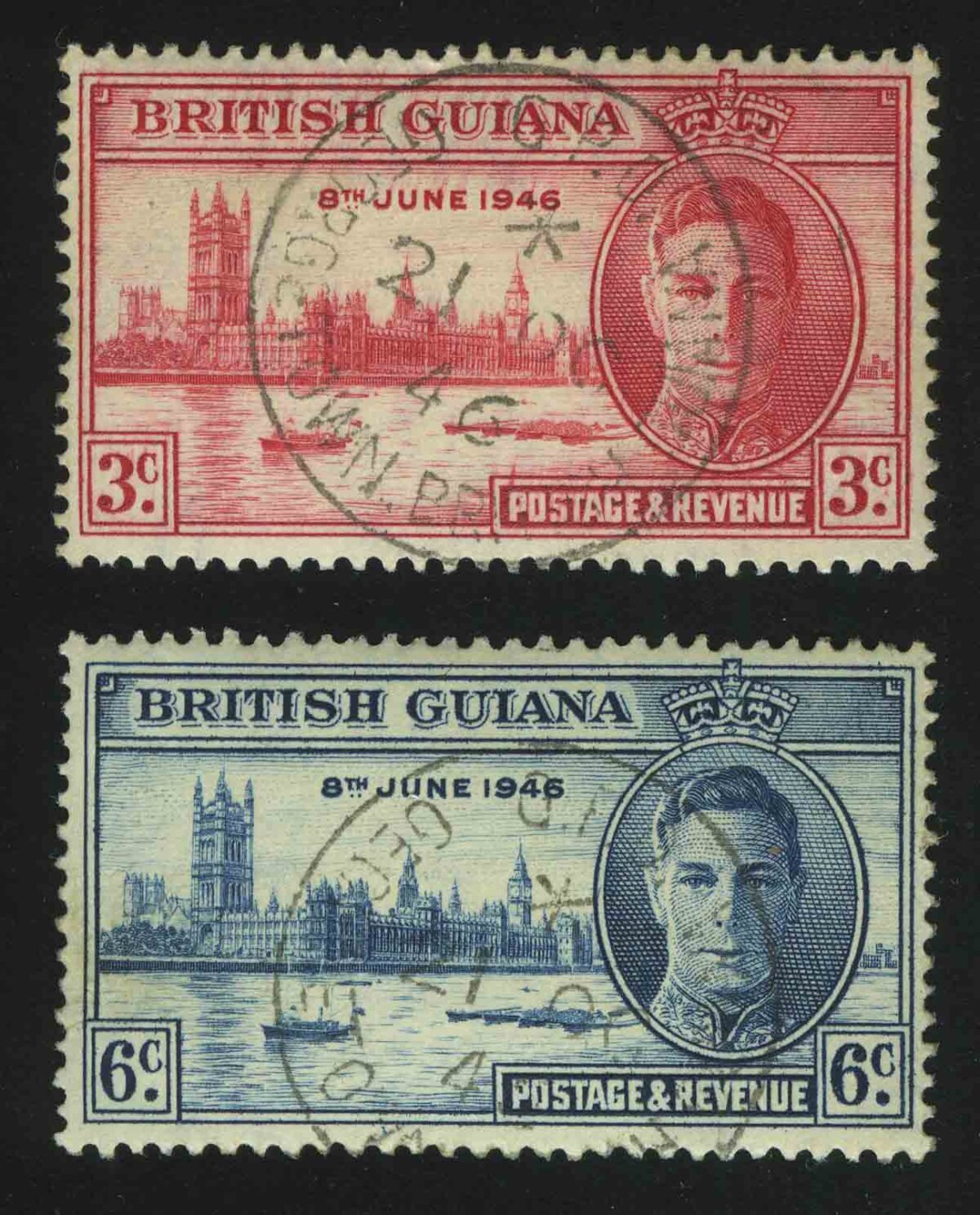 1946. Британская Гвиана. Серия "Мир и победа. Король Георг VI и здание парламента, Лондон"