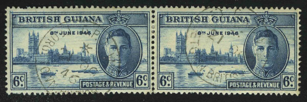 1946. Британская Гвиана. "Мир и победа. Король Георг VI и здание парламента, Лондон"