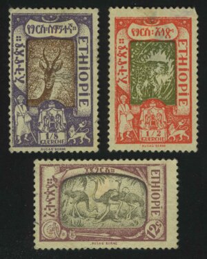 1919. Эфиопия. "Геренук, Леопард, Обыкновенный страус"